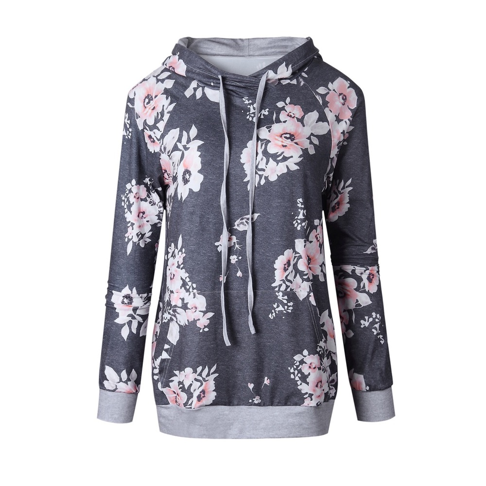 Gray floral hoodie - Picture 4 of 7